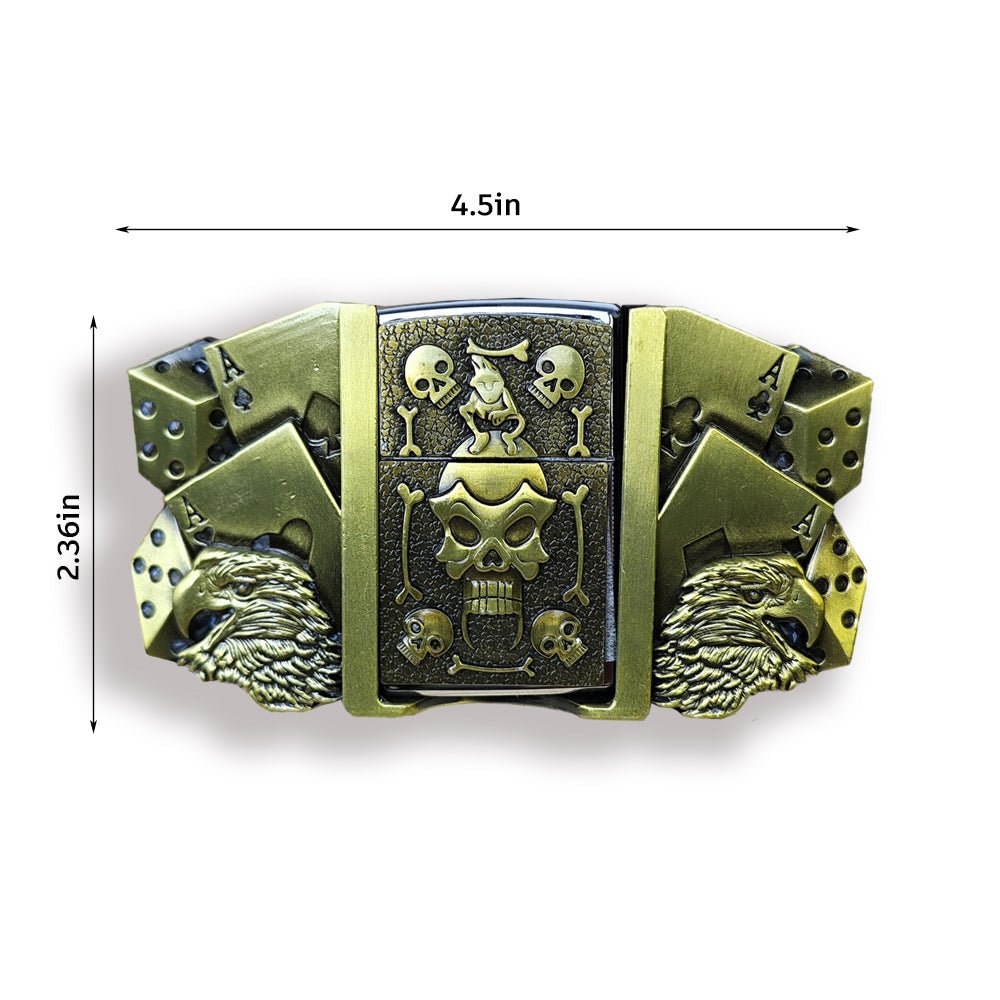 Lucky Skull and Eagle Lighter Holder Belt Buckle Antique Bronze