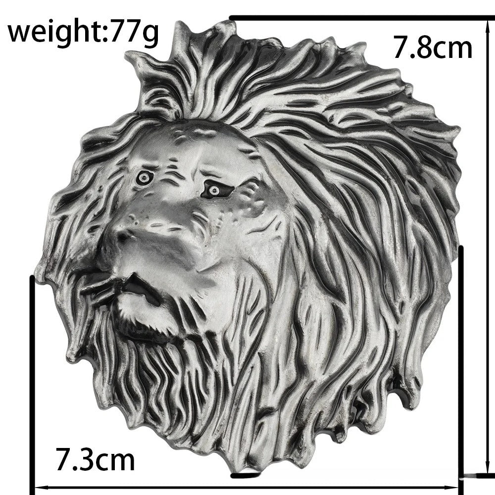 Mens Lion Head Belt Buckle Silver 3D Embossed