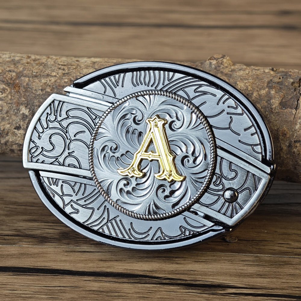 Metal Oval Cowboys Initial A To Z Belt Buckle