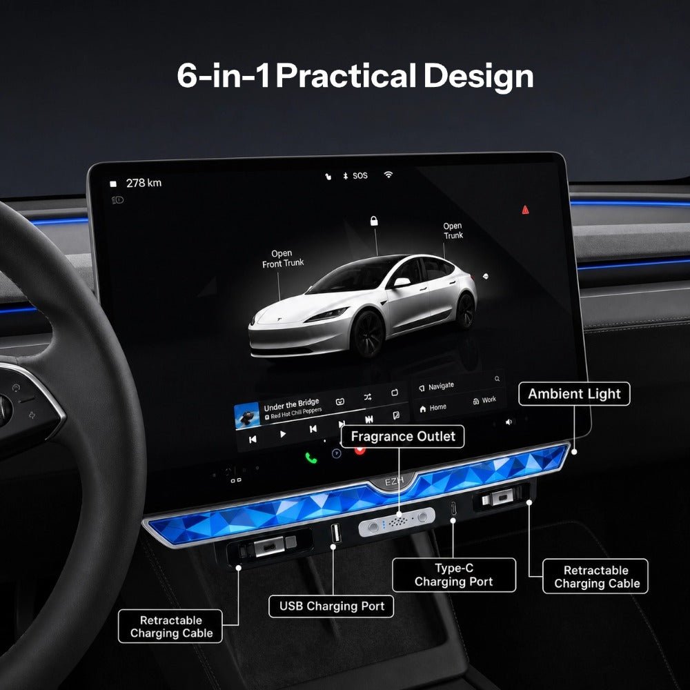 Model 3 Highland/Model Y Juniper Under Screen Crystal Dock  | 3-in-1 Ambient Light, Aromatherapy & USB Fast Charging