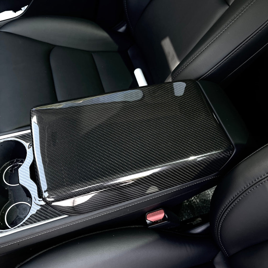Sikunuo Model Y / 3 Armrest Cover - Dry Carbon Fiber Interior Mods
