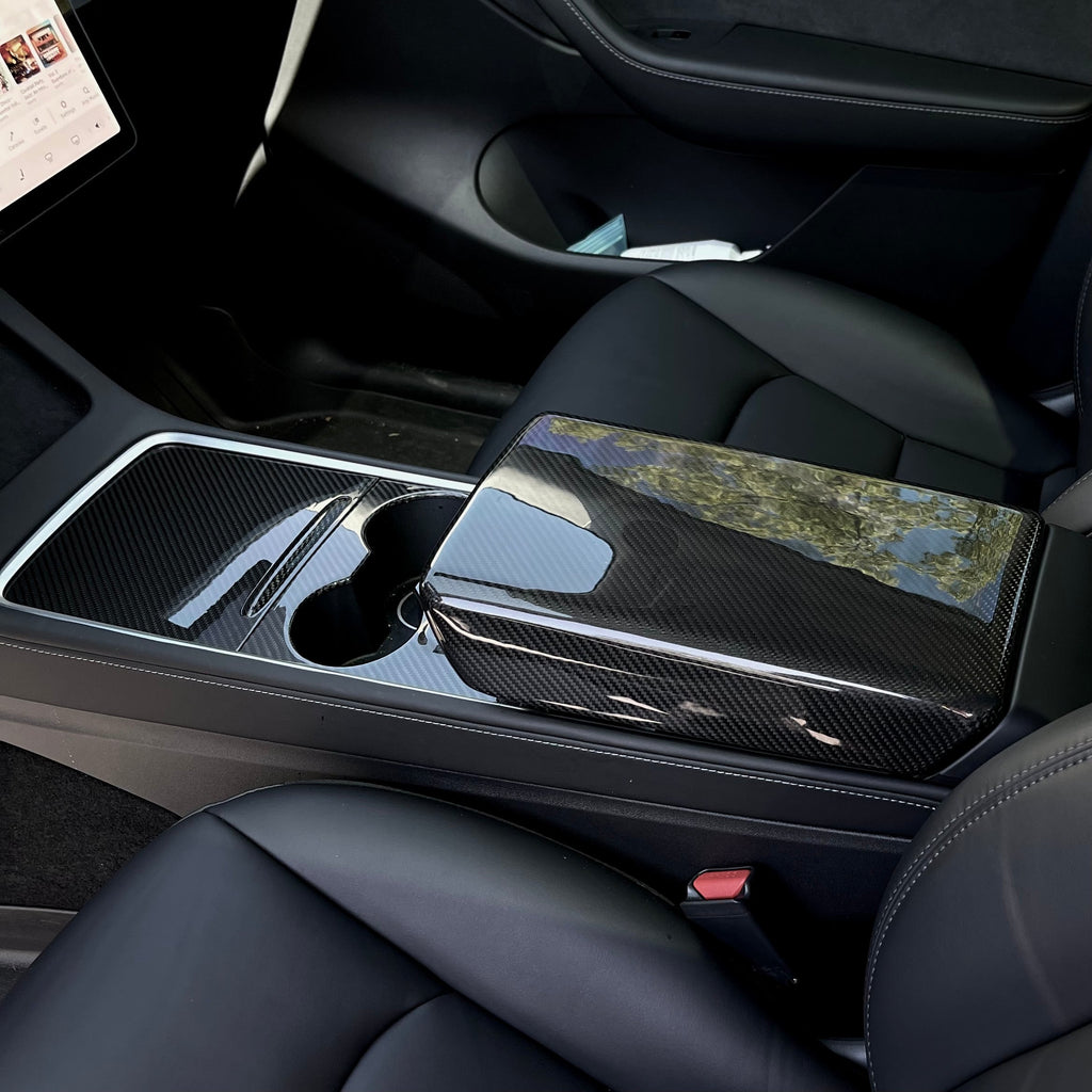 Sikunuo Model Y / 3 Armrest Cover - Dry Carbon Fiber Interior Mods