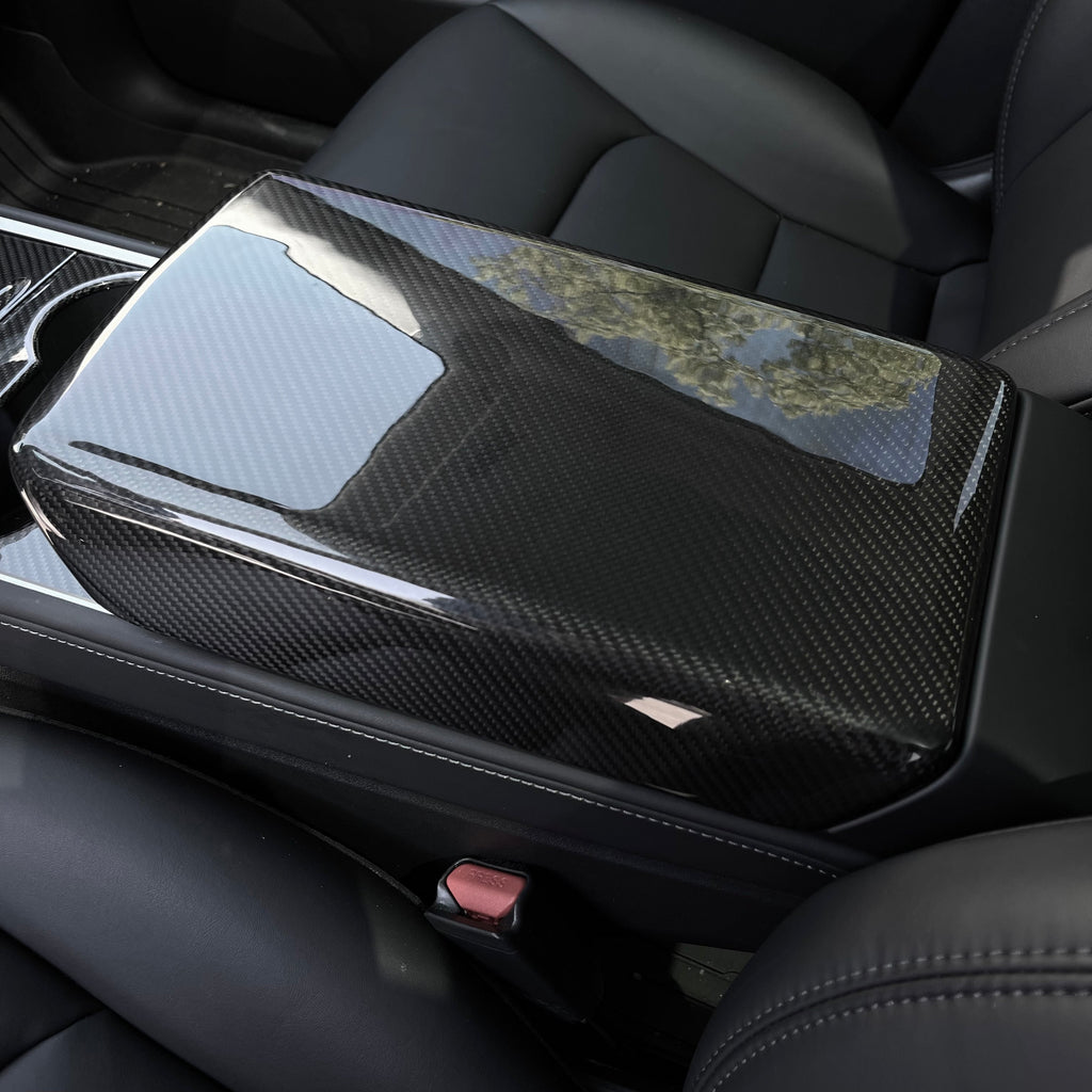 Sikunuo Model Y / 3 Armrest Cover - Dry Carbon Fiber Interior Mods