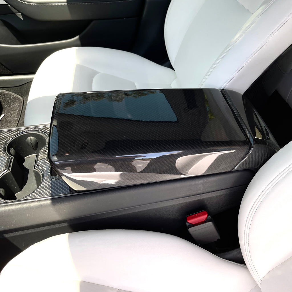 Sikunuo Model Y / 3 Armrest Cover - Dry Carbon Fiber Interior Mods