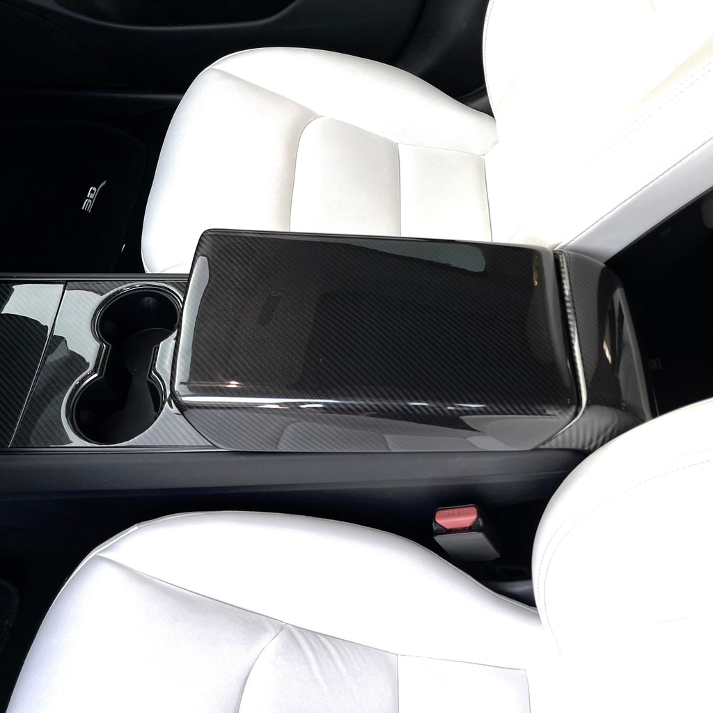 Sikunuo Model Y / 3 Armrest Cover - Dry Carbon Fiber Interior Mods