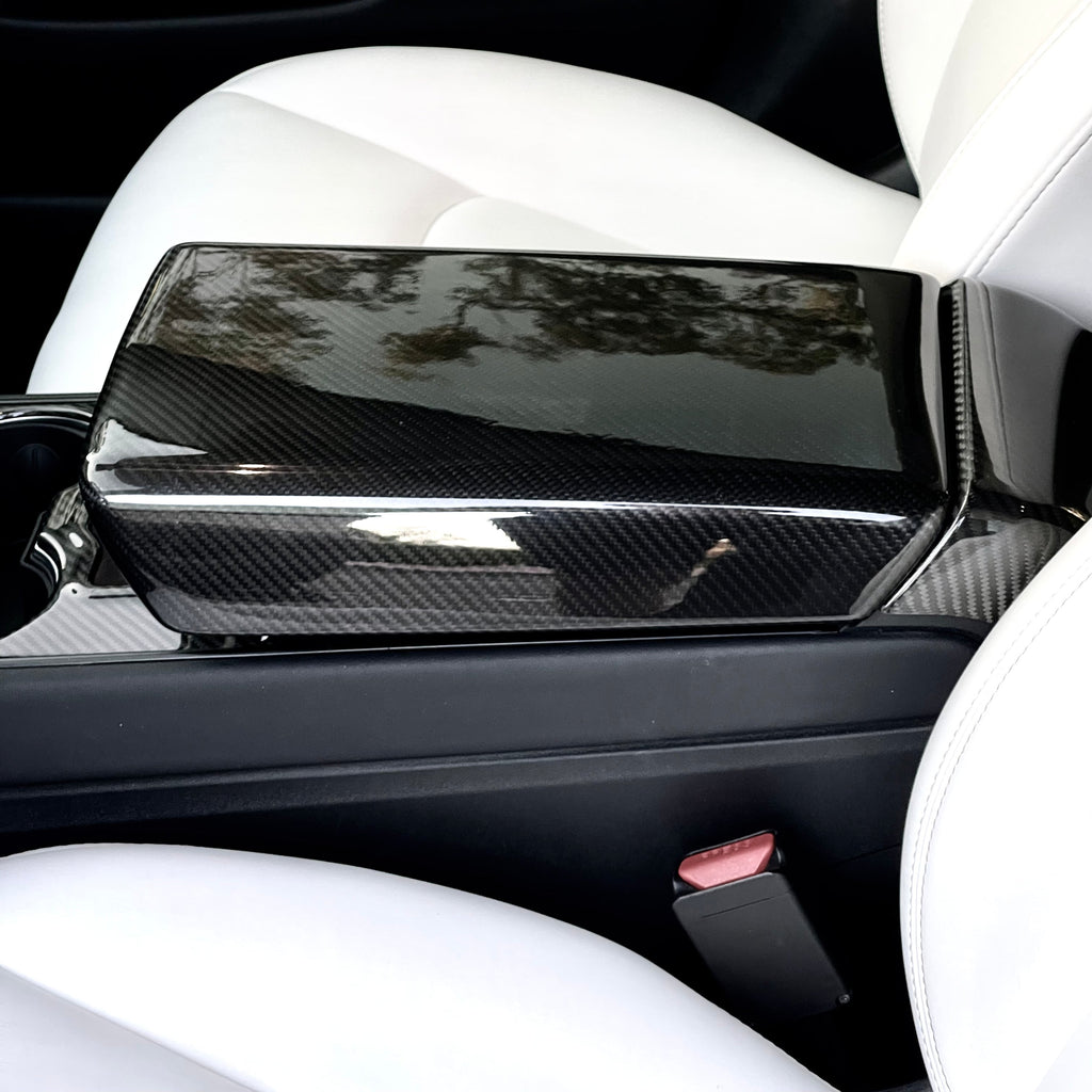 Sikunuo Model Y / 3 Armrest Cover - Dry Carbon Fiber Interior Mods