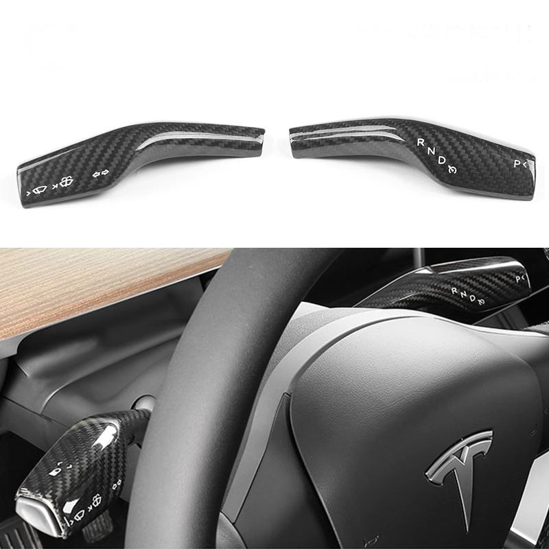 Sikunuo Model 3 / Y Turn Signal Stalk Cover - Dry Carbon Fiber Interior Mods