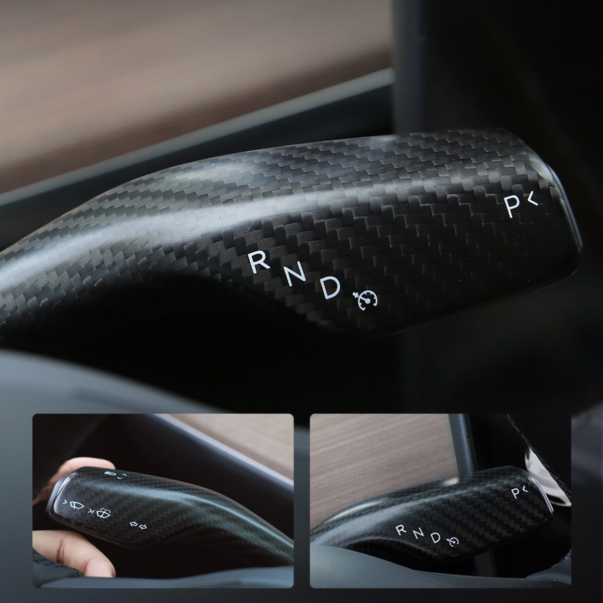 Sikunuo Model 3 / Y Turn Signal Stalk Cover - Dry Carbon Fiber Interior Mods