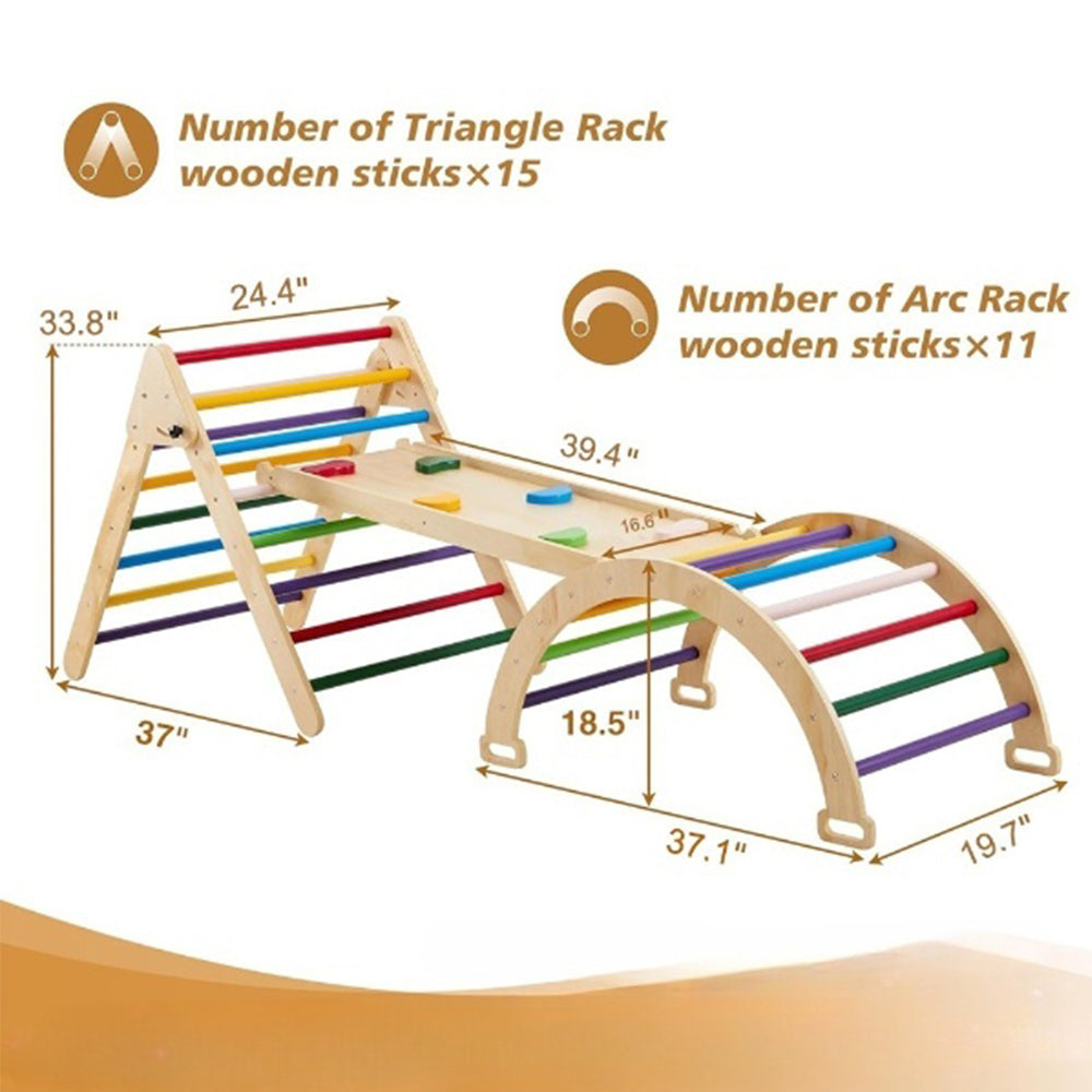 Colorful Montessori Climbing Triangle & Arch Set with Slide – Foldable Wooden Indoor Play Equipment