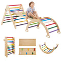 Colorful Montessori Climbing Triangle & Arch Set with Slide – Foldable Wooden Indoor Play Equipment