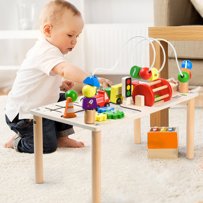 Montessori Wooden Busy Table – 7-in-1 Activity Play Table for Kids