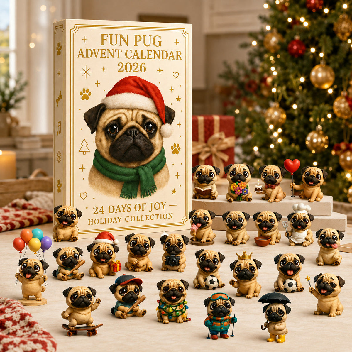 Pug Advent Calendar 2026 - 24 Pug Figurines