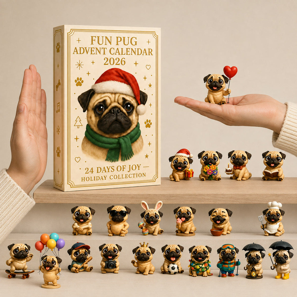 Pug Advent Calendar 2026 - 24 Pug Figurines