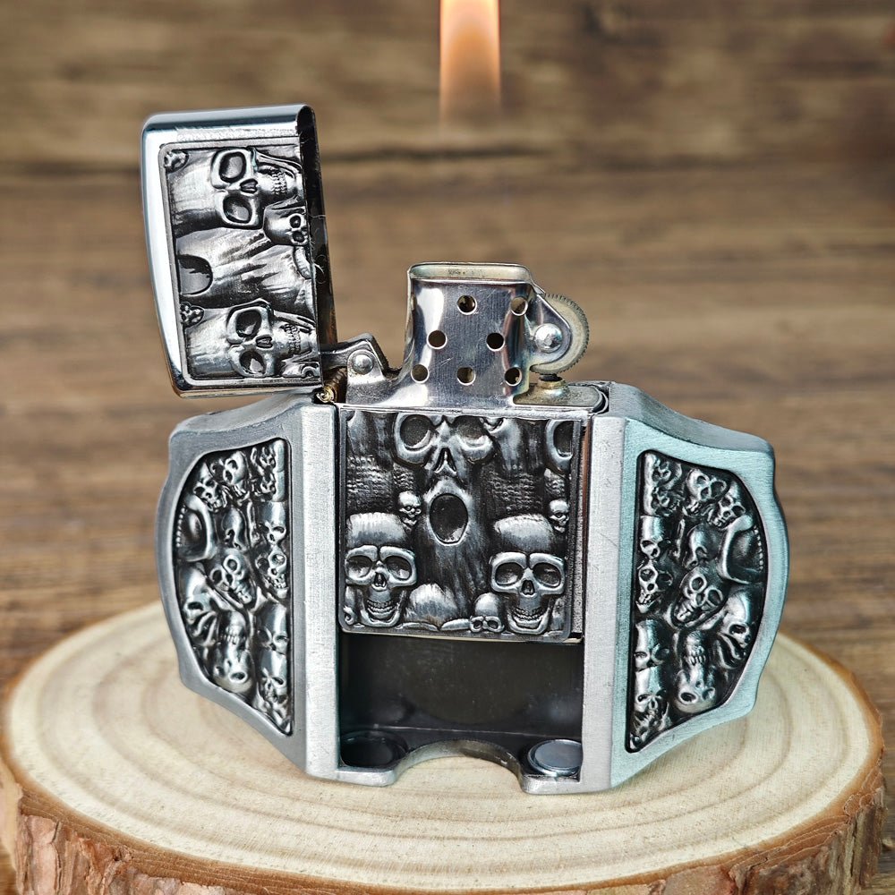 Multi-Skull Collage Lighter Belt Buckle