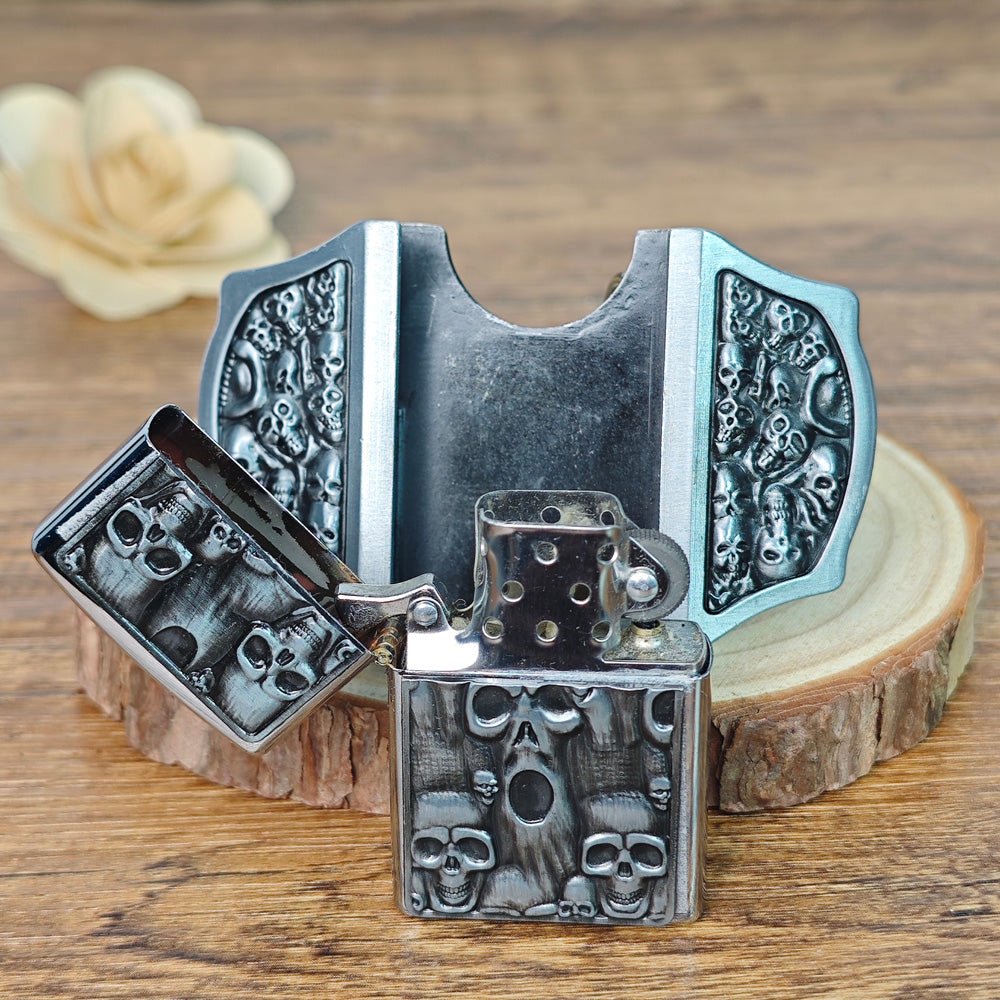 Multi-Skull Collage Lighter Belt Buckle