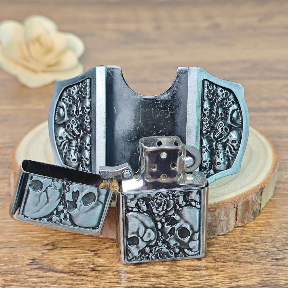 Multi-Skull Collage Lighter Belt Buckle