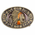 Native American Chief Oval Belt Buckle
