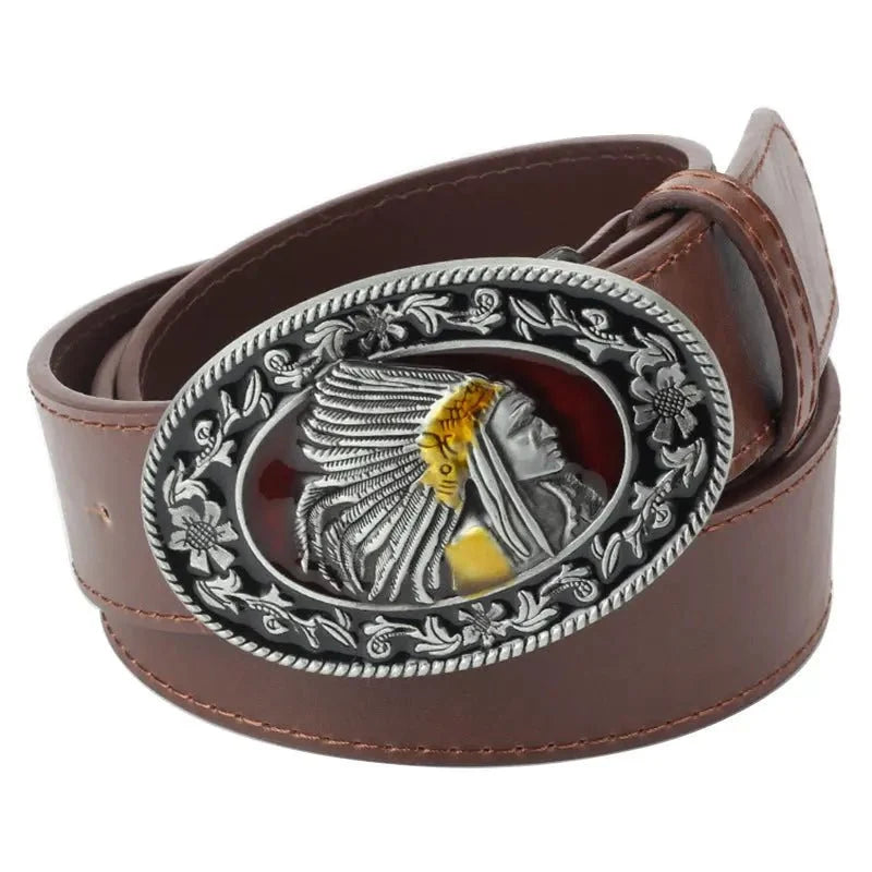 Native American Chief Oval Belt Buckle