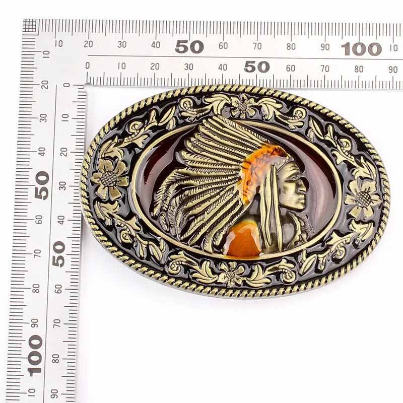 Native American Chief Oval Belt Buckle