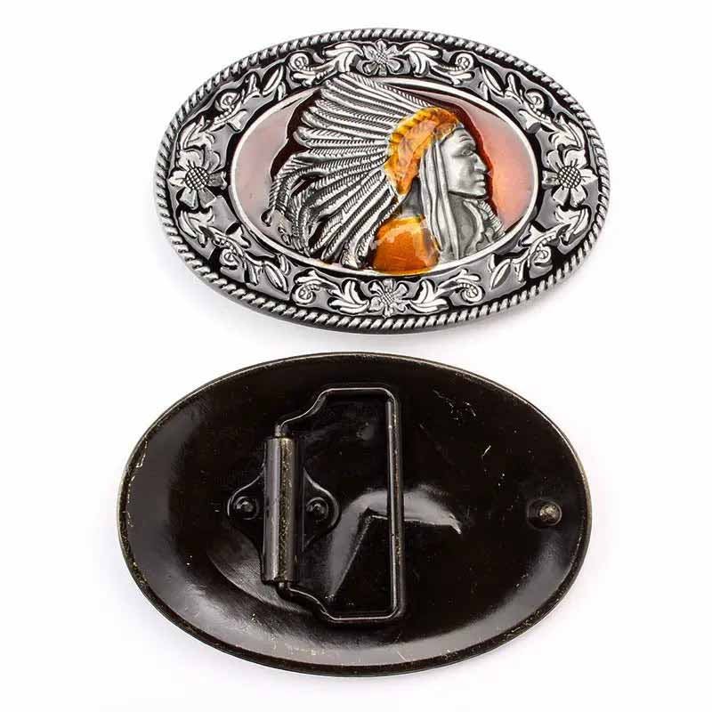 Native American Chief Oval Belt Buckle