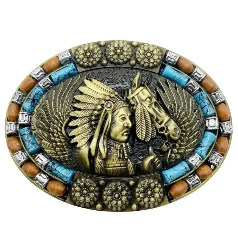 Native American  Turquoise Decor Western Belt Buckle