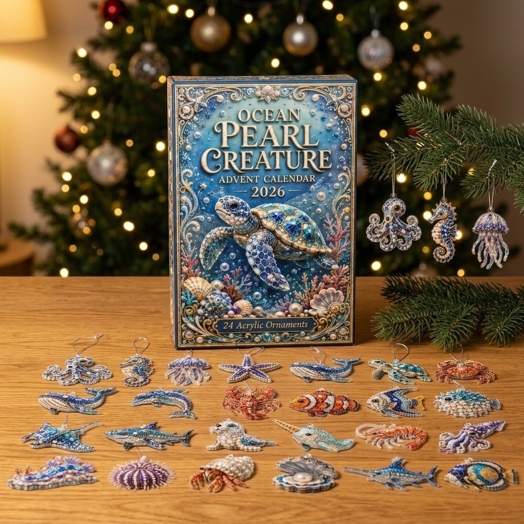 Ocean Pearl Sea Creature Advent Calendar 2026 - 24 Ornaments with Gemstones