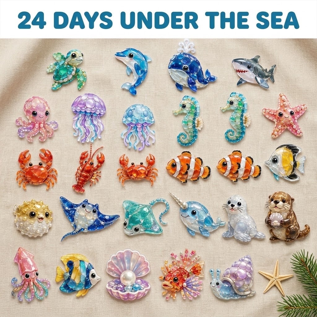 Ocean Sea Glass Sea Creature Advent Calendar 2026 - 24 Ornaments