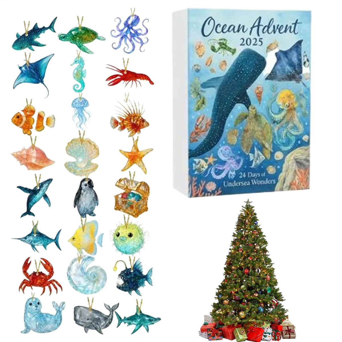 Ocean Animals Advent Calendar 2026 - 24 Sea Animal Ornaments