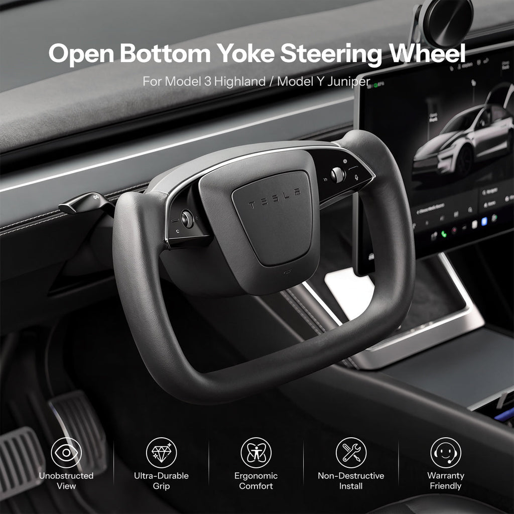 Open-Bottom Yoke Steering Wheel for Model Y Juniper / Model 3 Highland