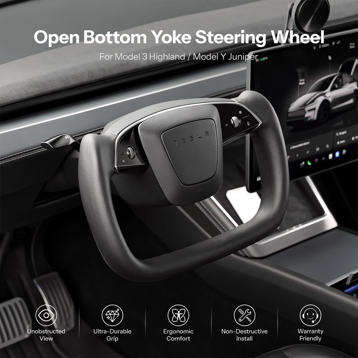 Open-Bottom Yoke Steering Wheel for Model Y Juniper / Model 3 Highland