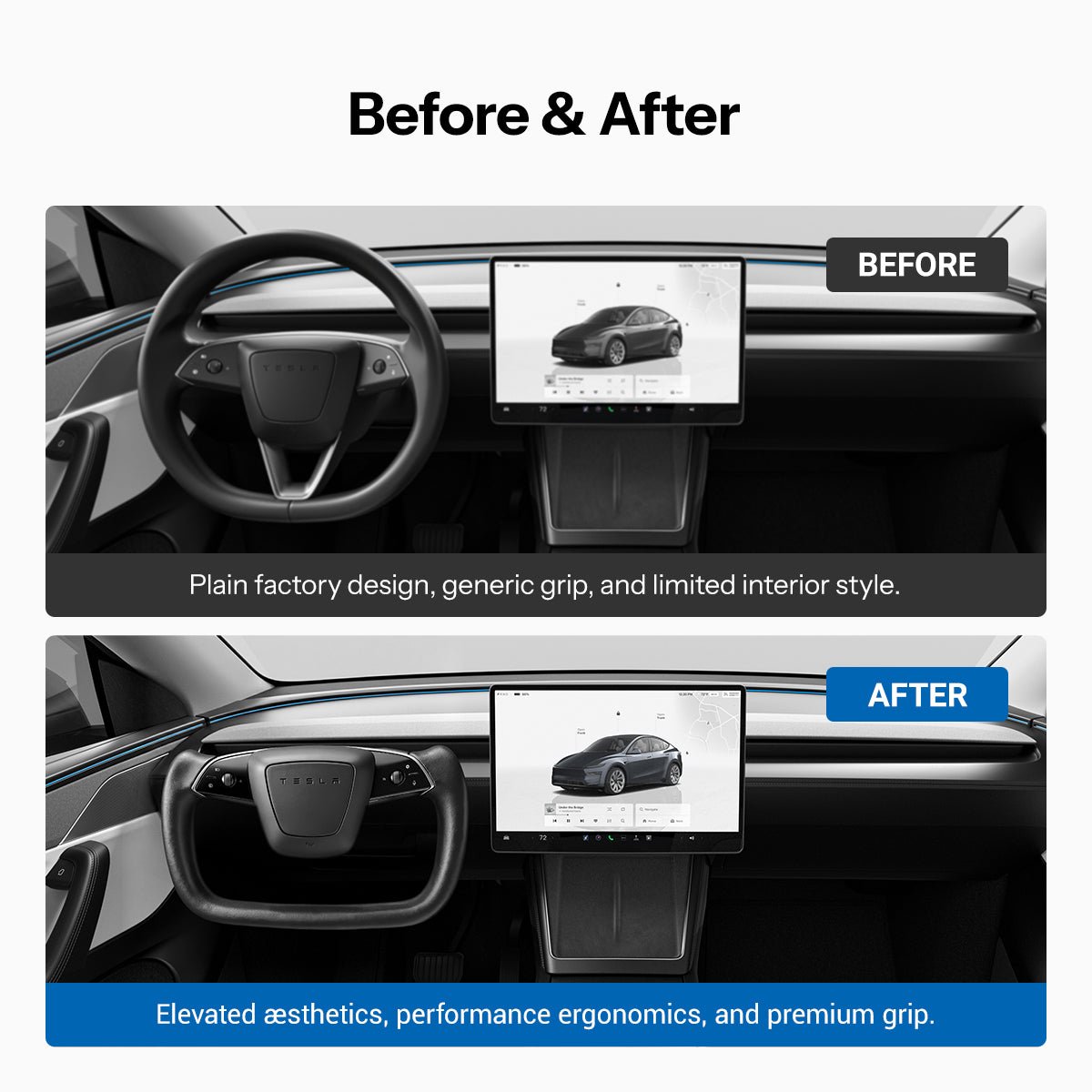 Open-Bottom Yoke Steering Wheel for Model Y Juniper / Model 3 Highland