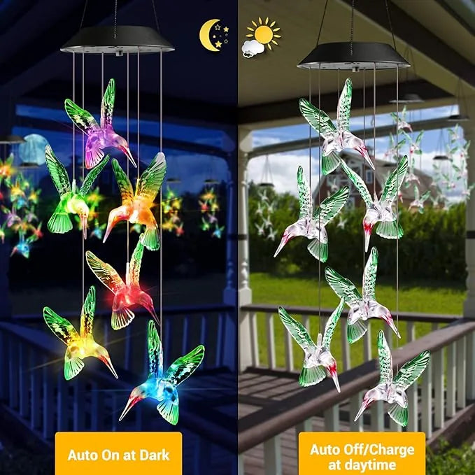 Solar LED Hummingbird Wind Chime with Metal Bells