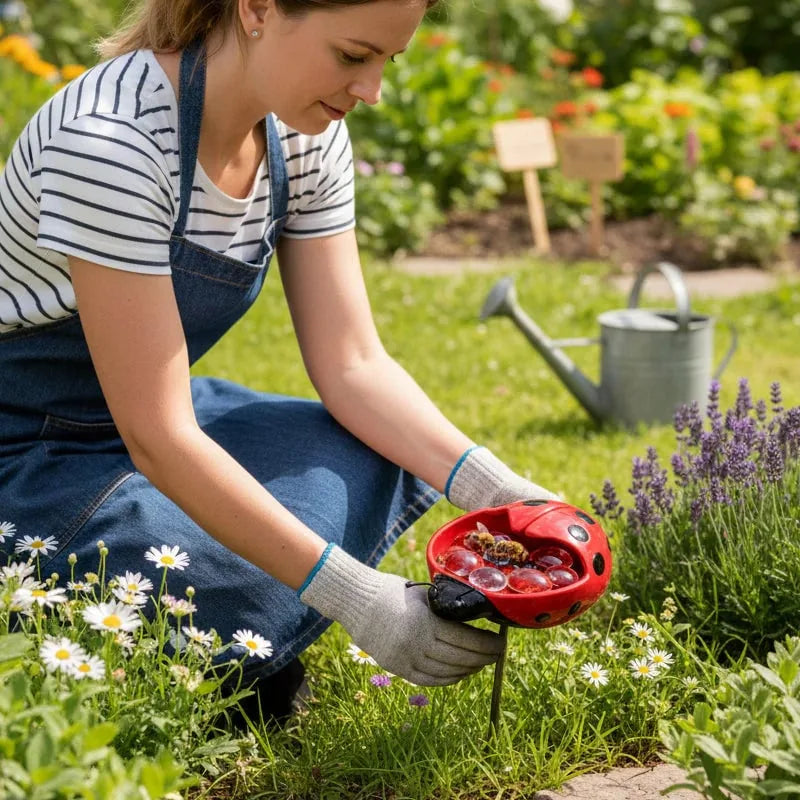 Help Pollinators Thrive! | Frog. Snail & Ladybug Water Bowl Decor