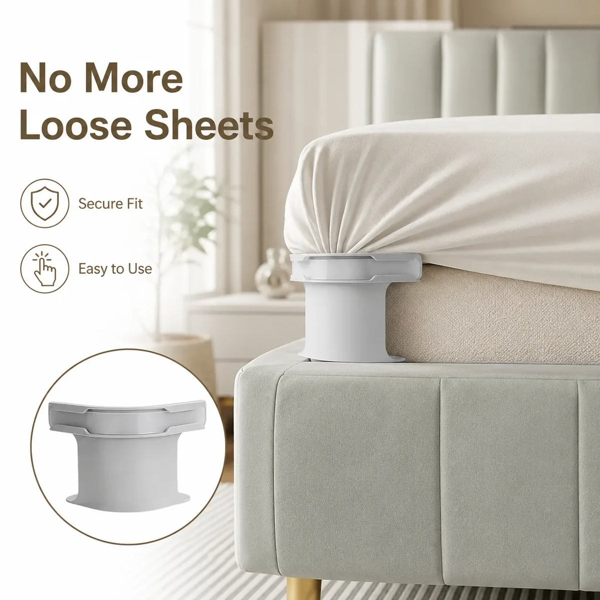 Secure Fit Sheet Holders – Wrinkle-Free. Slip-Free Bed