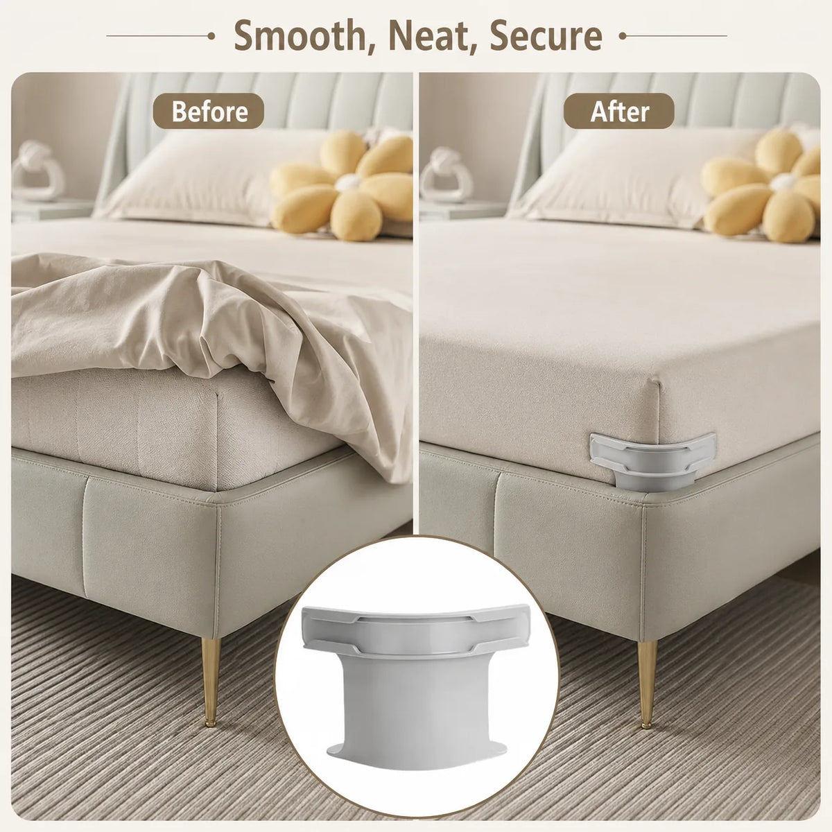 Secure Fit Sheet Holders – Wrinkle-Free. Slip-Free Bed