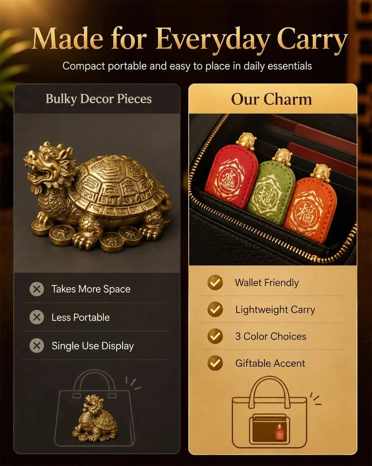 Gold Turtle Coin Wallet Charm – 2 Pack