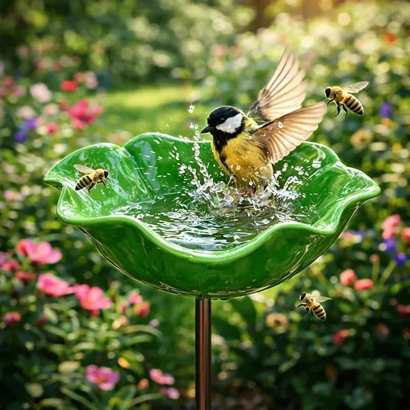Garden Flower Bird Waterer Handmade Metal Flower Garden Stake