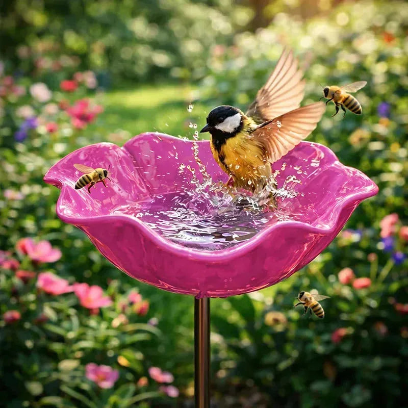 Garden Flower Bird Waterer Handmade Metal Flower Garden Stake