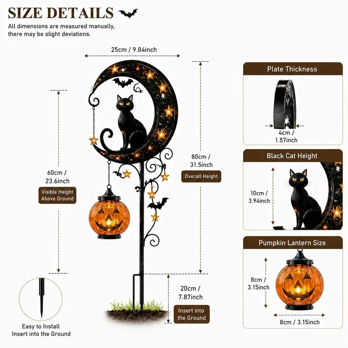 Solar Halloween Garden Stake Light with Black Cat & Pumpkin