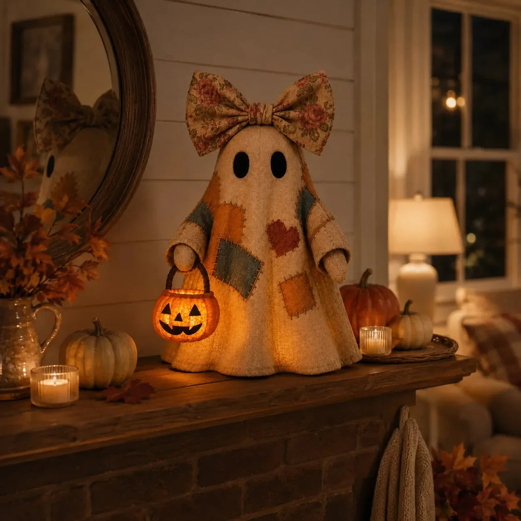 Vintage Patchwork Ghost Decor(✨ LED Pumpkin Lantern}