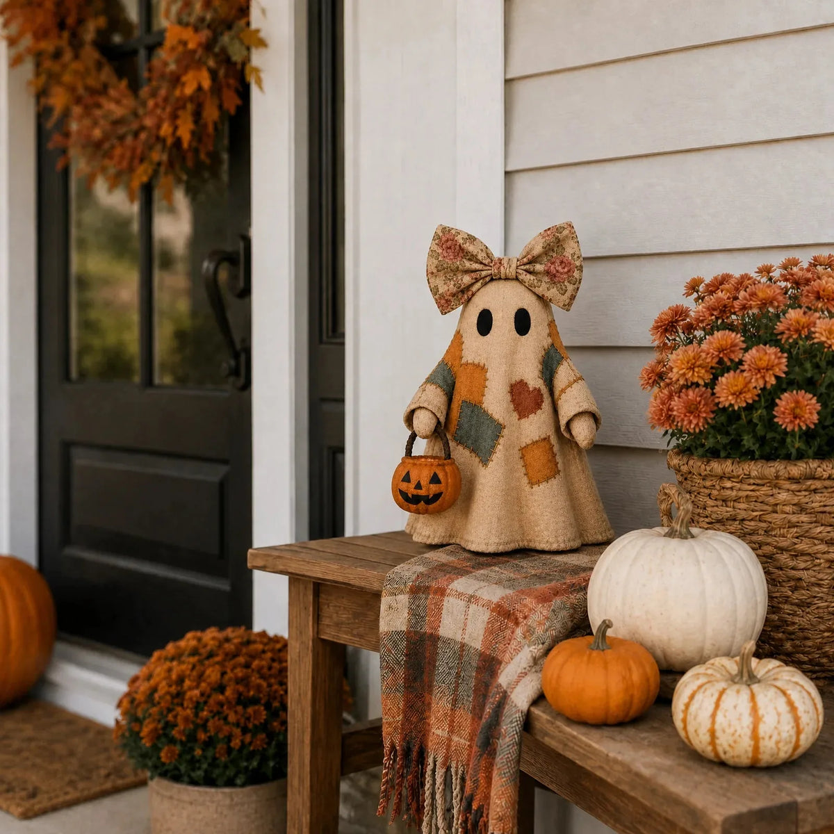 Vintage Patchwork Ghost Decor(✨ LED Pumpkin Lantern}