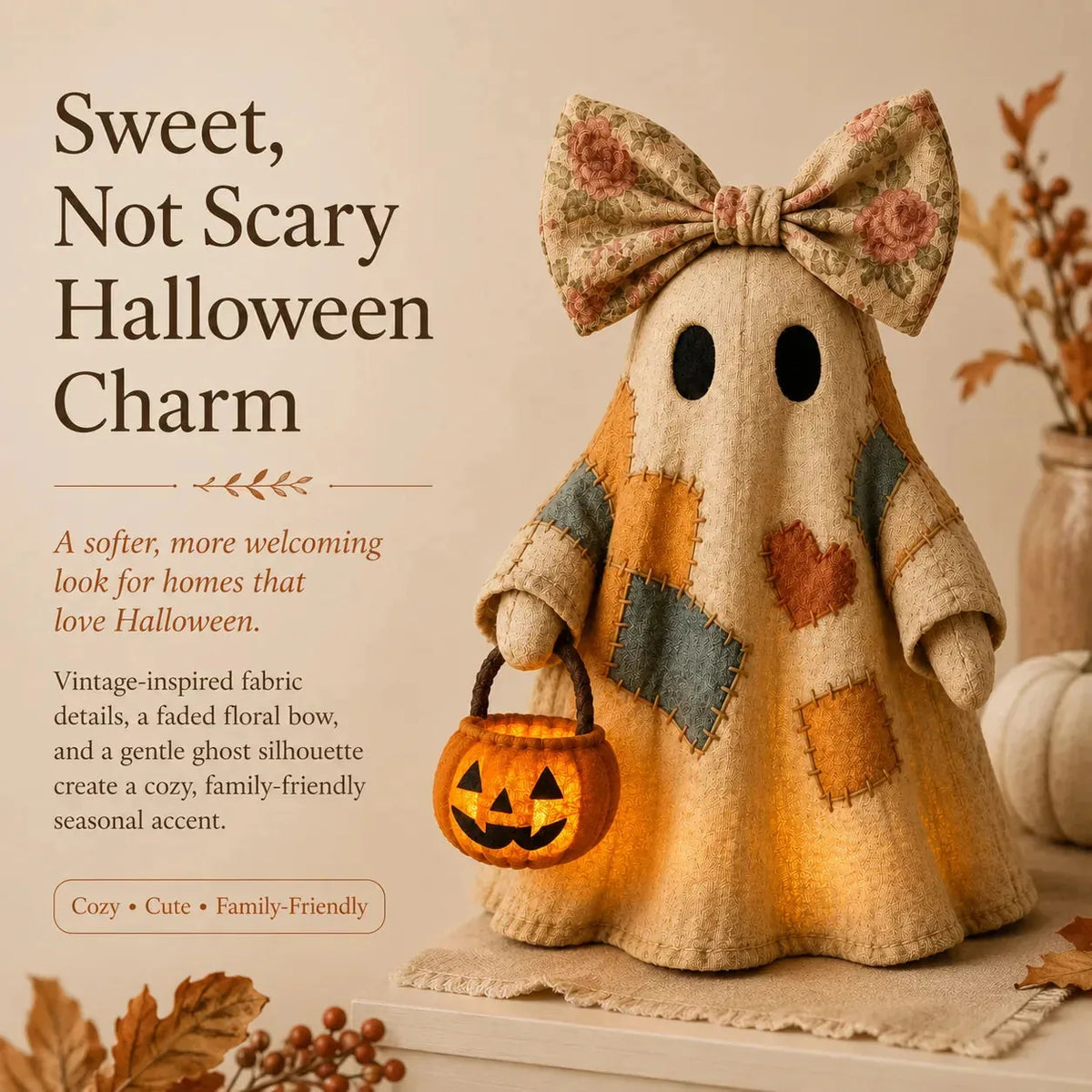 Vintage Patchwork Ghost Decor(✨ LED Pumpkin Lantern}