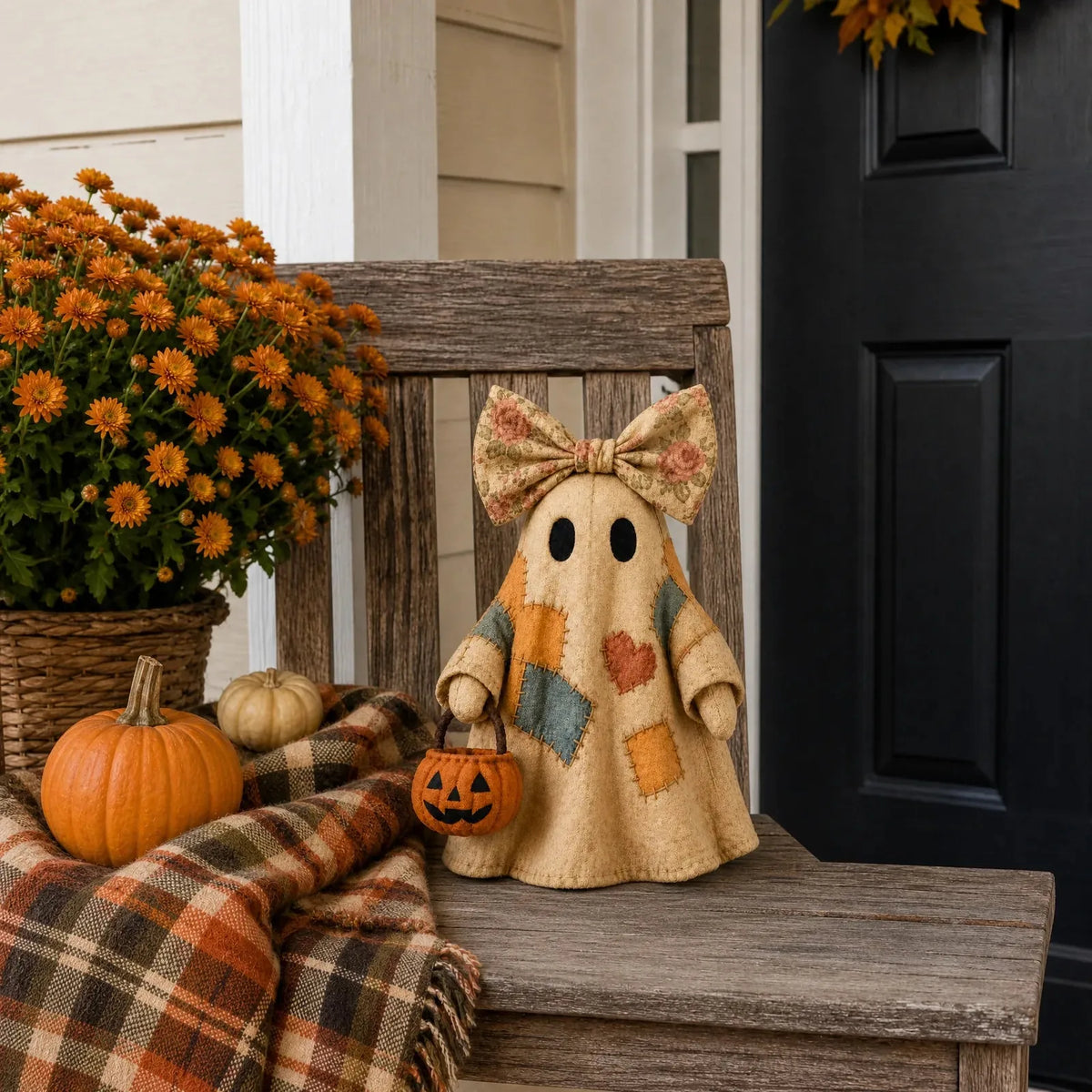 Vintage Patchwork Ghost Decor(✨ LED Pumpkin Lantern}