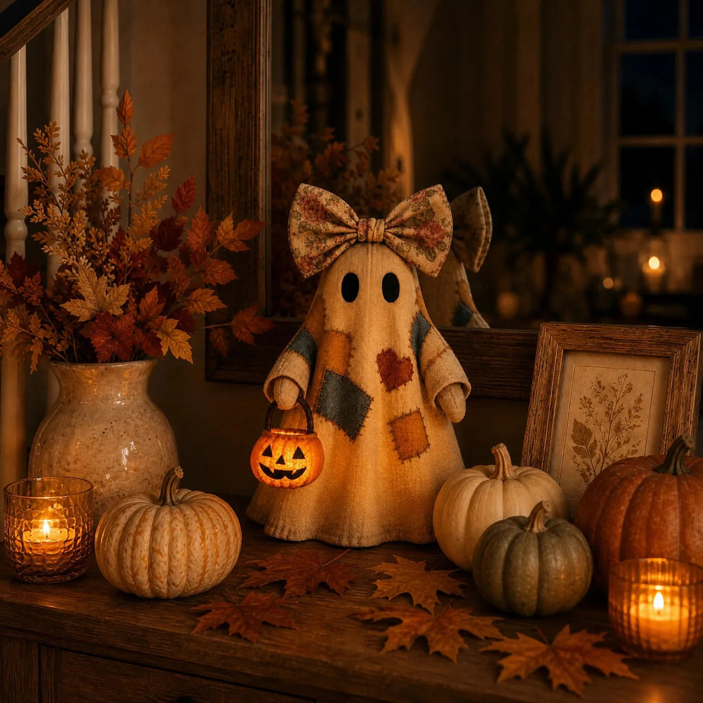 Vintage Patchwork Ghost Decor(✨ LED Pumpkin Lantern}
