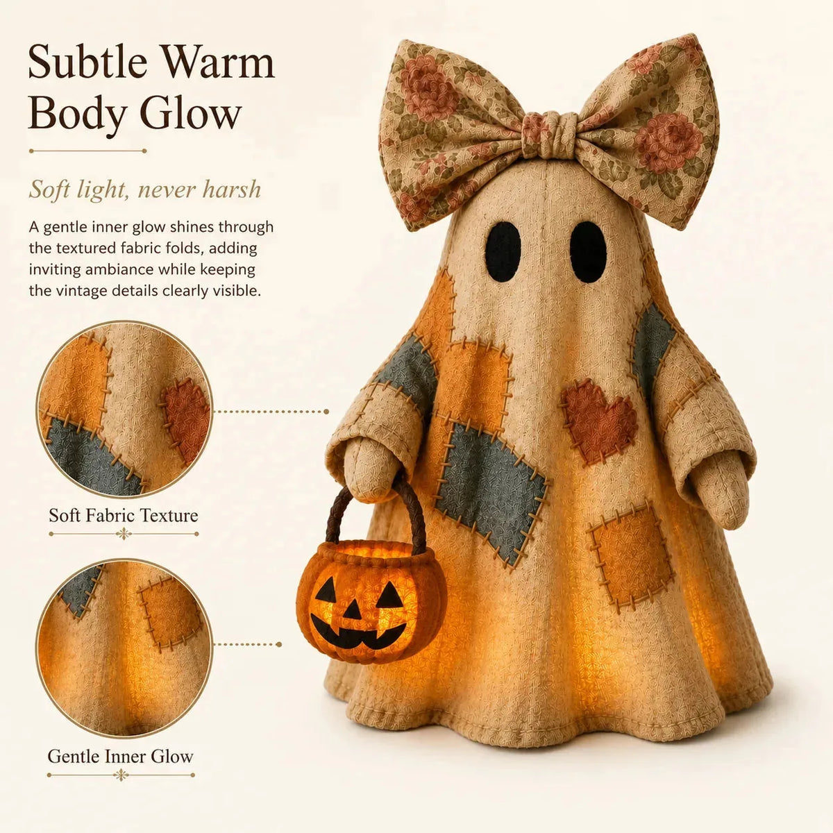 Vintage Patchwork Ghost Decor(✨ LED Pumpkin Lantern}
