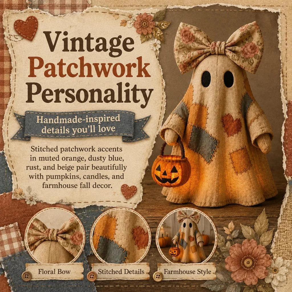 Vintage Patchwork Ghost Decor(✨ LED Pumpkin Lantern}