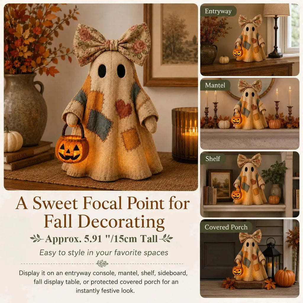 Vintage Patchwork Ghost Decor(✨ LED Pumpkin Lantern}