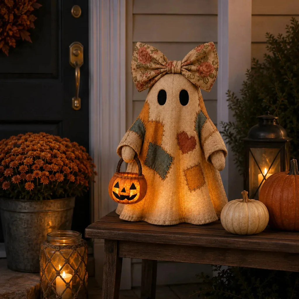Vintage Patchwork Ghost Decor(✨ LED Pumpkin Lantern}