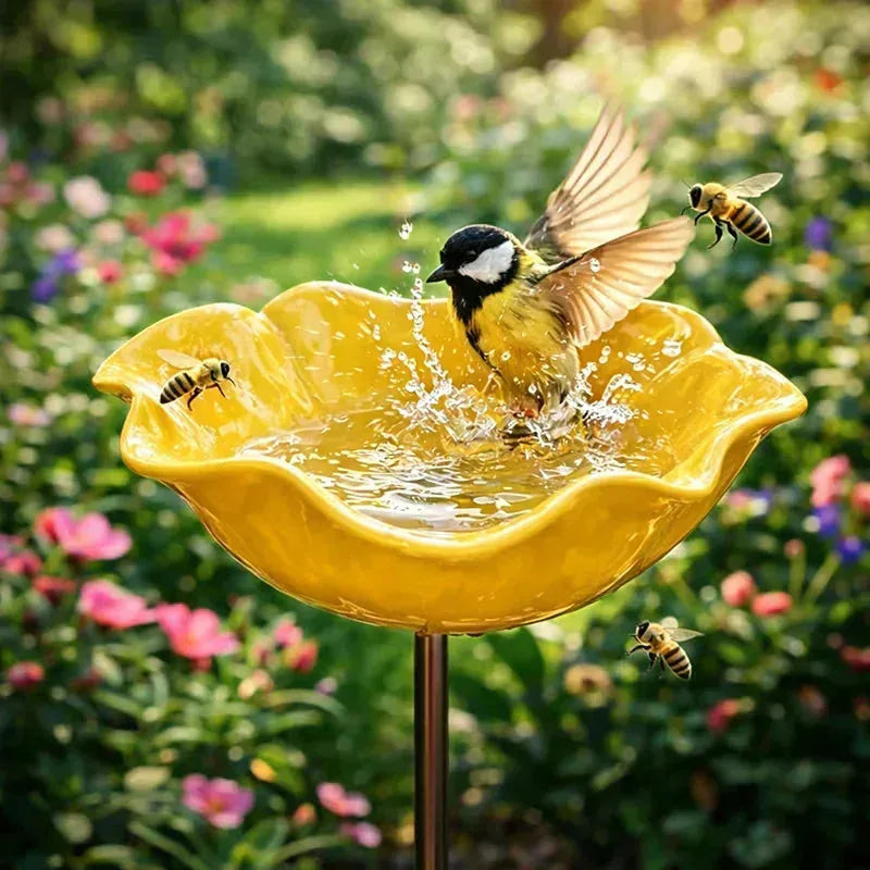 Garden Flower Bird Waterer Handmade Metal Flower Garden Stake