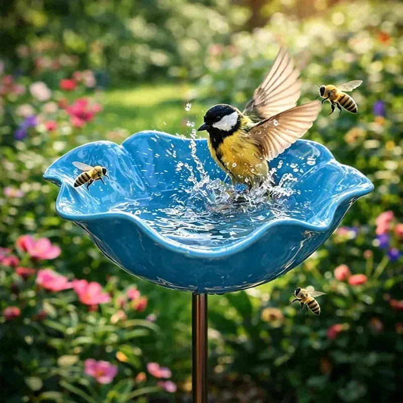 Garden Flower Bird Waterer Handmade Metal Flower Garden Stake